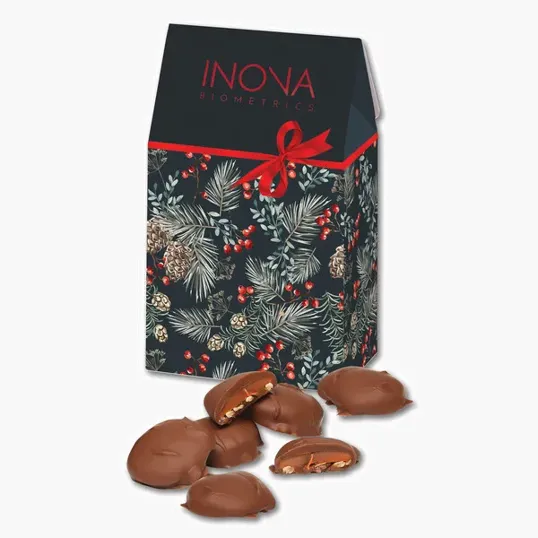 Caramel Pecan Clusters in Pine Boughs & Berries Gable Top Gift Box