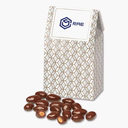 Chocolate Covered Almonds in Silver & Gold Geometric Gift Box