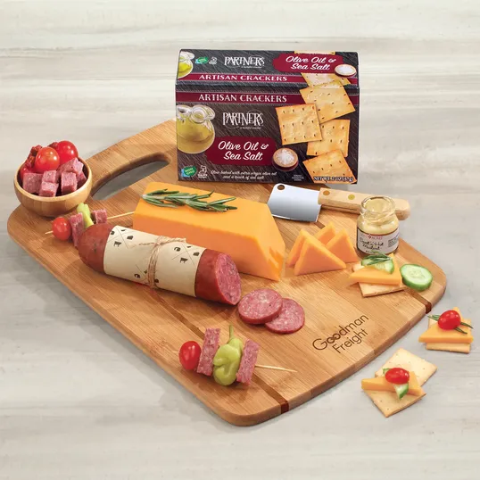 Bamboo Charcuterie Snack Board with Cheese, Sausage & Cleaver