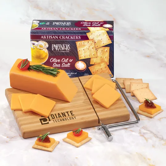 Snack Satisfaction Gift Set with Wisconsin Cheddar and Bamboo Cheese Slicer