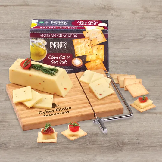 Shelf Stable Pepper Cheese and Cracker Snack Set with Bamboo Slicer