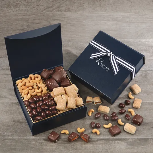 Navy Magnetic Closure Gift Box with Chocolates & Nuts