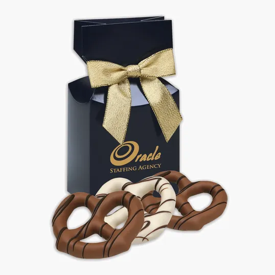 Chocolate Covered Pretzels in Navy Gift Box