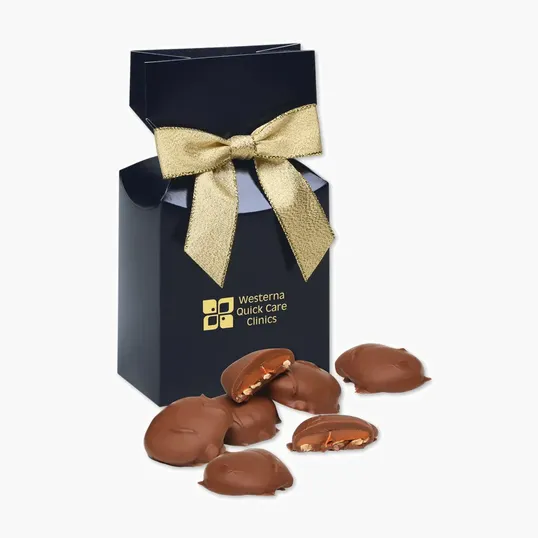 Caramel Pecan Clusters in Navy Gift Box