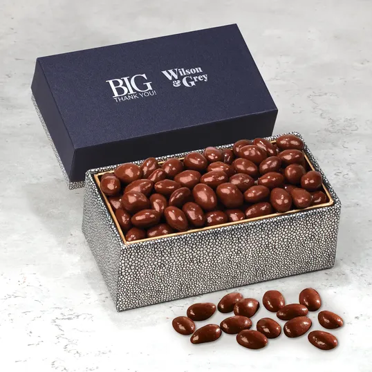 Chocolate Covered Almonds in Navy & Silver Gift Box
