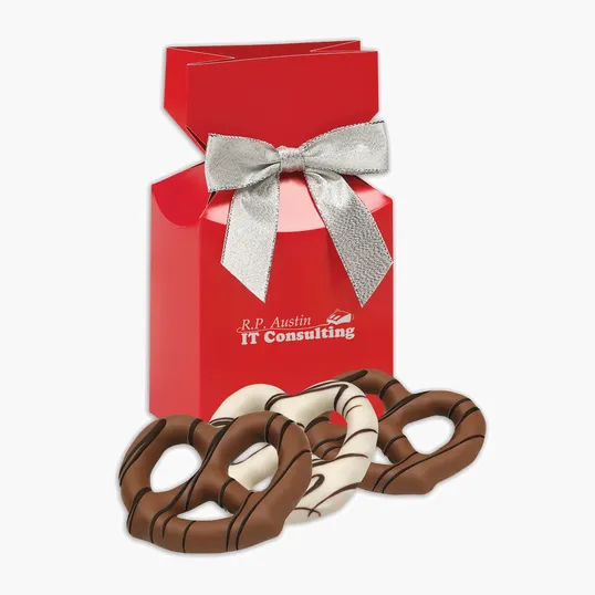 Chocolate Covered Pretzels in Red Premium Delights Gift Box