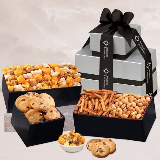 Snacker's Delight Gift Tower with Cookies, Peanuts, Pretzels & Popcorn