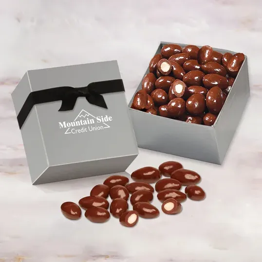 Milk Chocolate Almonds in Matte Silver Gift Box