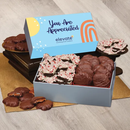 Pecan Clusters & Peppermint Bark Gift Box with Full Color Sleeve
