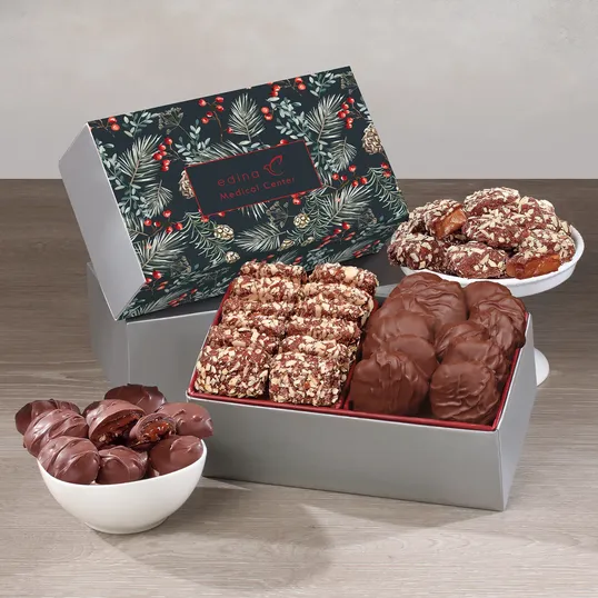 Toffee & Pecan Clusters Gift Box with Pine Boughs & Berries Sleeve