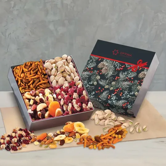 Gift Box with Gourmet Treats and Pine Boughs & Berries Sleeve