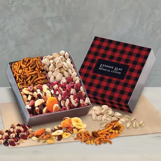 Gift Box with Gourmet Treats and Plaid Sleeve