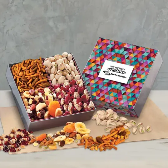 Gift Box with Gourmet Treats and Triangles Sleeve