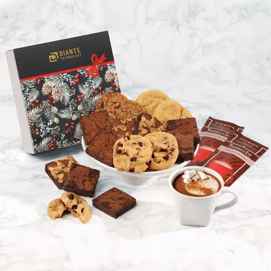 Gourmet Cookie & Brownie Gift Box with Pine Boughs & Berries Sleeve