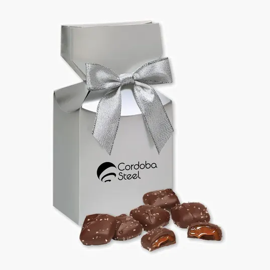 Chocolate Sea Salt Caramels in Silver Gift Box