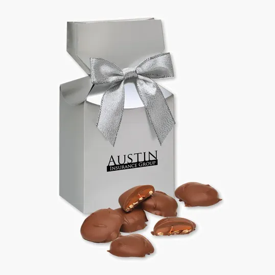 Caramel Pecan Clusters in Silver Gift Box