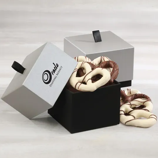 Chocolate Dipped Pretzels Gift Box with Foil-Stamped Lid