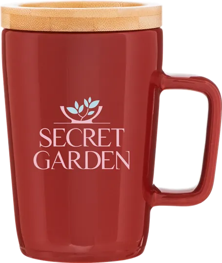 Sonder 14 oz Ceramic Mug with Bamboo Coaster Cover — view 2