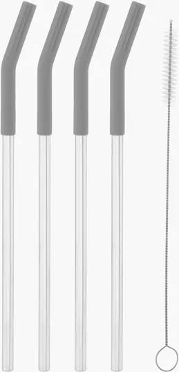 10 in Stainless Steel Straws with Silicone Tips