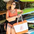 Nautical Beach Tote Bag with Zipper Closure and Rope Handles