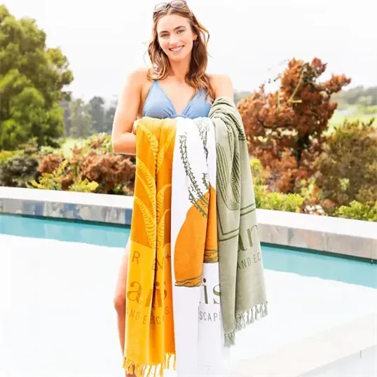 Fringe Recycled Cotton Terry Velour Beach Towel — view 3