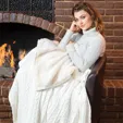 Cable Knit Cotton Throw Blanket with Pouch