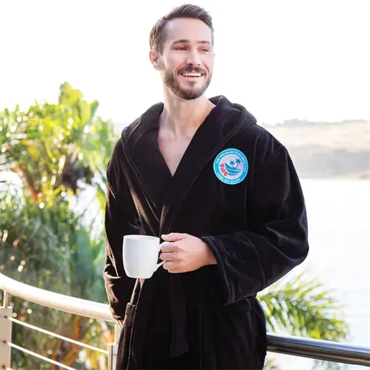 Terry Velour Hooded Robe with Roll-Up Cuffs and Self-Belt