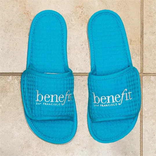 Waffle Weave Open-Toe Slippers with Hook and Loop Straps