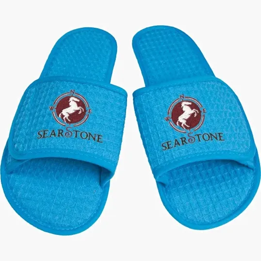 Waffle Weave Open-Toe Slippers with Hook and Loop Straps — view 2
