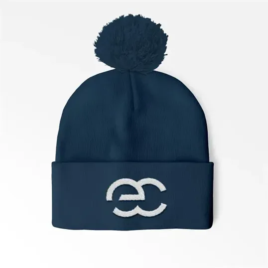 Cuffed Pom Beanie with Embroidery