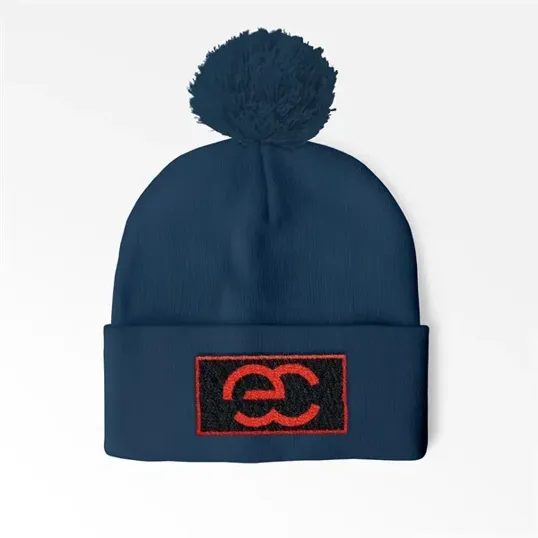 Cuffed Pom Beanie With Sewn-On Embroidered Patch