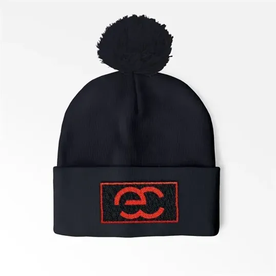 Cuffed Pom Beanie With Sewn-On Embroidered Patch — view 2