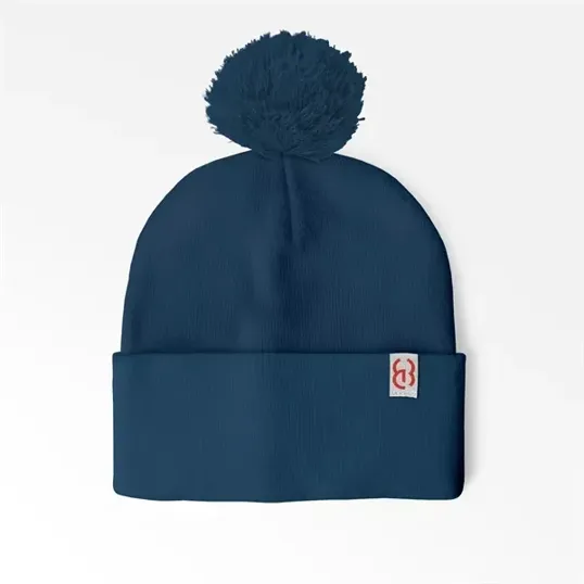 Cuffed Pom Beanie With Sewn-On Embroidered Tag