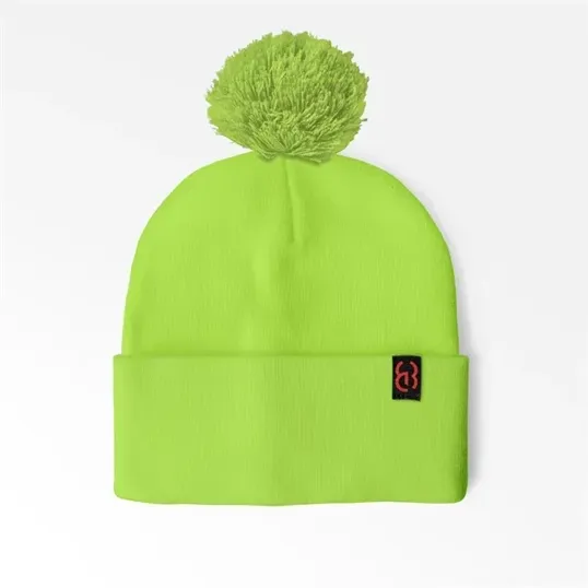 Cuffed Pom Beanie With Sewn-On Embroidered Tag — view 6