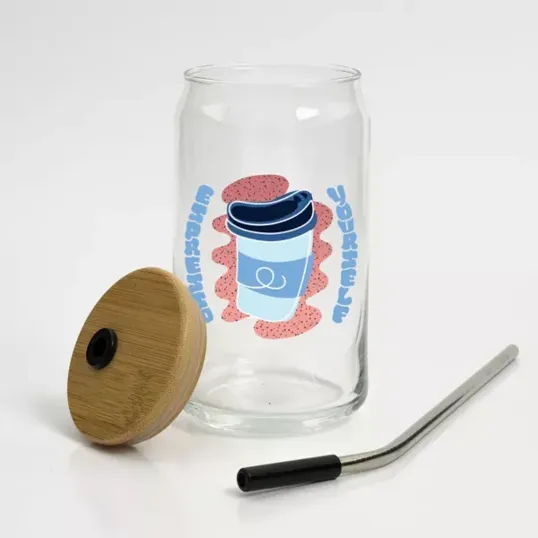 Full Color Can Glass 16 oz with Lid and Straw — view 4