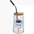 Full Color Can Glass 16 oz with Lid and Straw — view 3