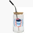 Full Color Can Glass 16 oz with Lid and Straw
