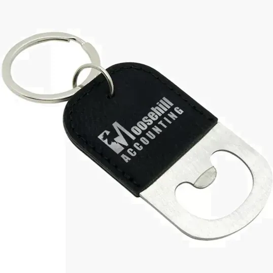 Stainless Steel Bottle Opener Keychain with Leatherette Grip — view 2