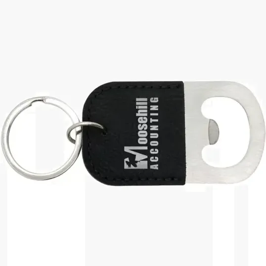 Stainless Steel Bottle Opener Keychain with Leatherette Grip — view 3