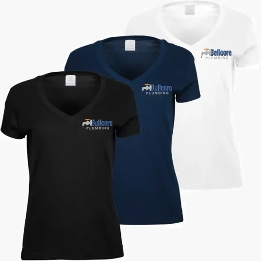 Ladies V-Neck T-Shirt, Embroidered — view 3