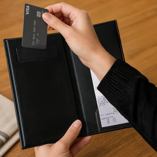 Vinyl Check Holder with Card and Bill Slots — view 2