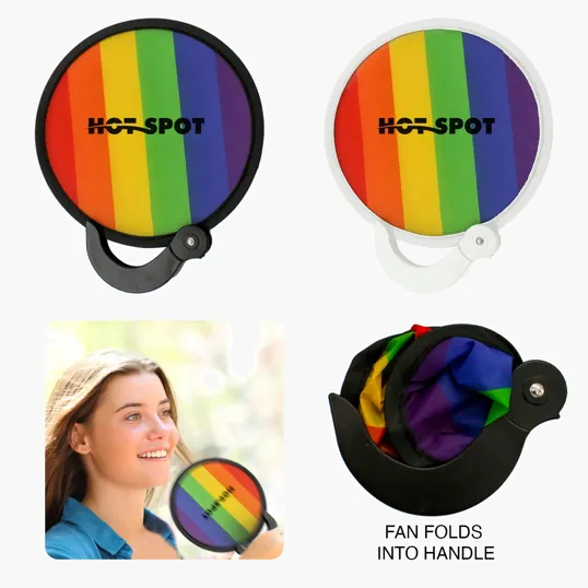 Rainbow Collapsible Hand Fan with Folding Nylon Leaf — view 3