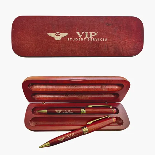 Natural Wood Pen & Pencil Set with Hinged Box