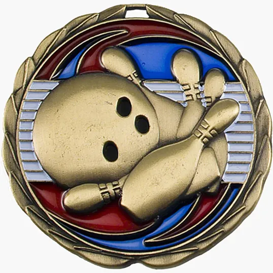 Bowling Stock Color Medal, 2.5" Diameter