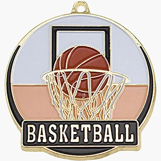 Stock Gold Enamel Basketball Sports Medals, 2 Inch