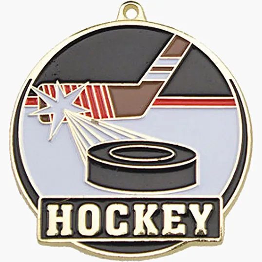 Gold Enamel Hockey Sports Medals, 2" Diameter