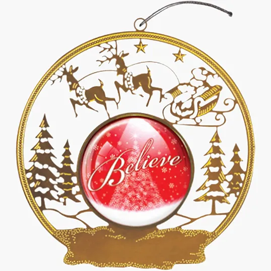 Snow Globe Brass Ornament, 3" Diameter