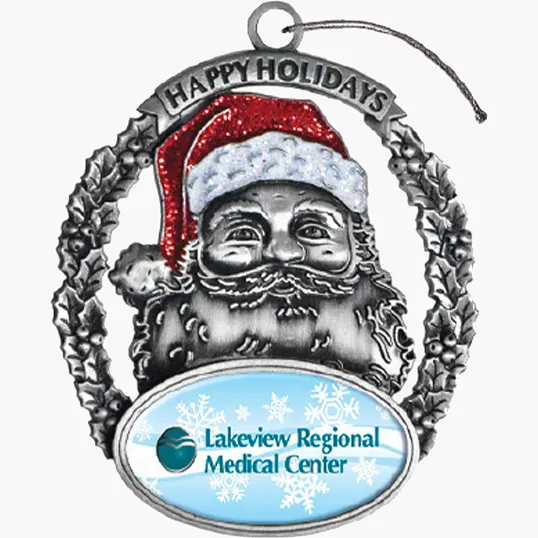 3D Happy Holidays Santa Ornament in Antiqued Silver
