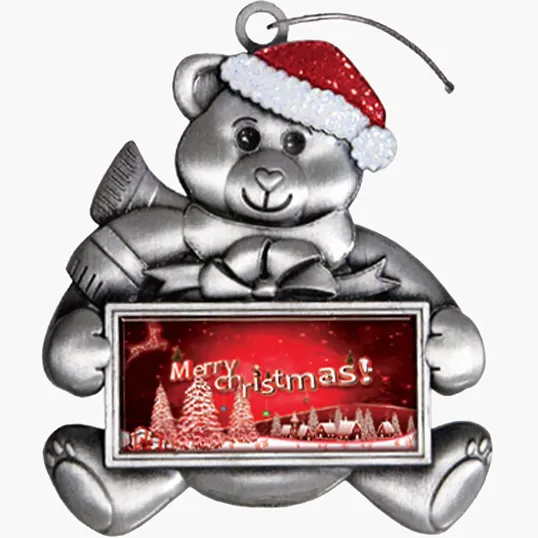 3D Teddy Bear Ornament in Antiqued Silver