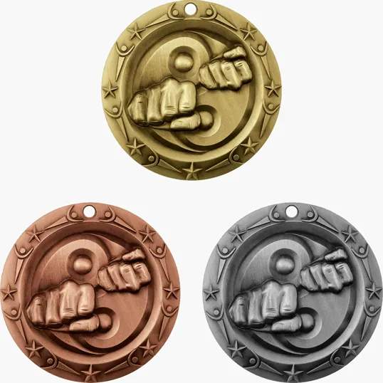 Stock Martial Arts Medal, Antique Brass, 2"